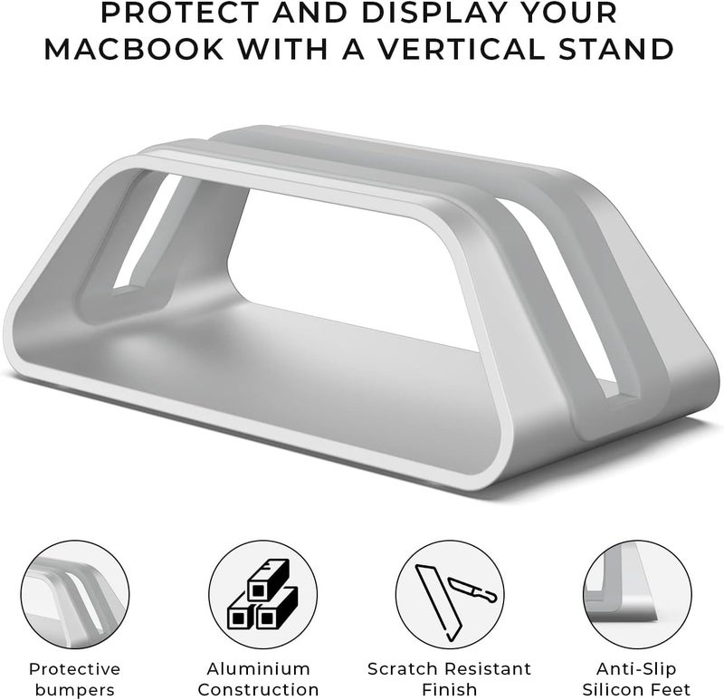 HumanCentric Vertical Laptop Stand Compatible with MacBook Pro and MacBook Air, Holder for Personal Computer Desk Stand, Aluminium, Exchangeable Inserts to Fit Different Device Models, Silver - Image 2